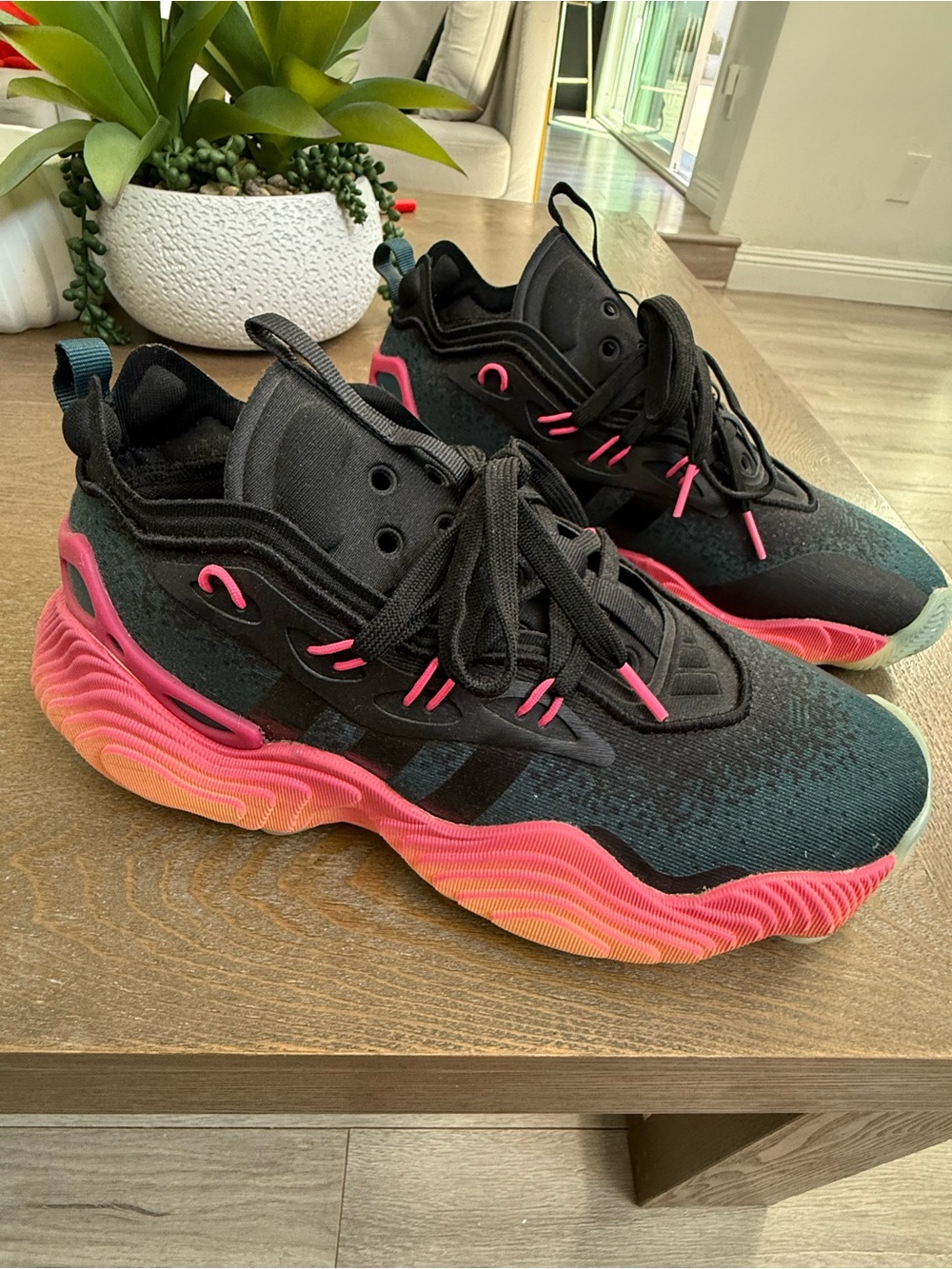adidas Black and Pink Gradient Wave Athletic Shoes